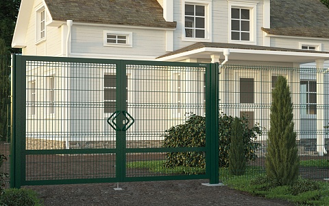 Распашные ворота со стальной рамой и с заполнением сварной сеткой